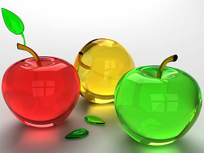 3D, färgglada, äpplen, tre äpple clipart, 3d, färgglada, äpplen, HD tapet HD wallpaper