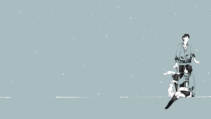 pemotong kertas putih dan abu-abu, musim dingin, karakter asli, merokok, pasangan, salju, Wallpaper HD