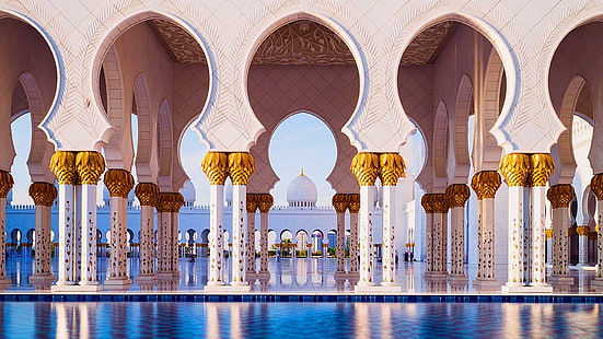 grand mosque, abu dhabi, ancient, historical, architecture, united arab emirates, HD wallpaper HD wallpaper