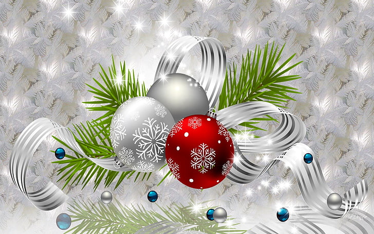 çeşitli renkli Noel baubles illüstrasyon, topları, dekorasyon, tatil, kolaj, oyuncaklar, kartpostal, HD masaüstü duvar kağıdı