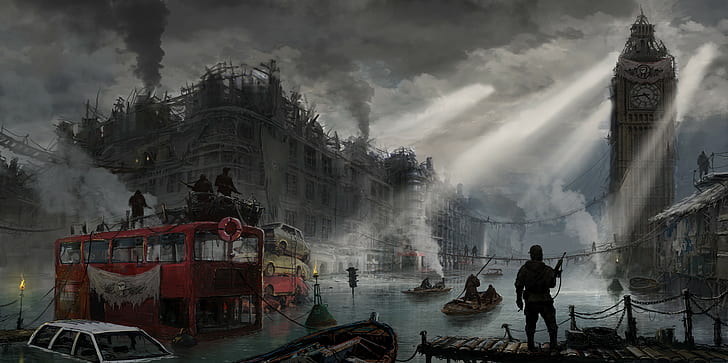 karya seni, dystopian, apokaliptik, London, Wallpaper HD