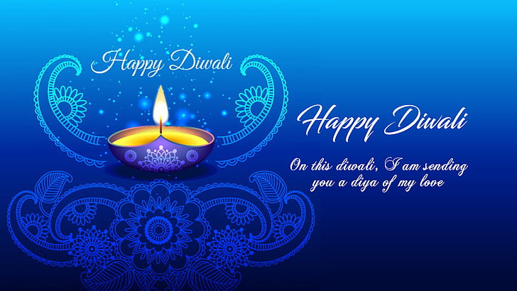 Happy Diwali 2018 Foto Wishes Greeting Card Blue Background Unduh 1920x1080, Wallpaper HD