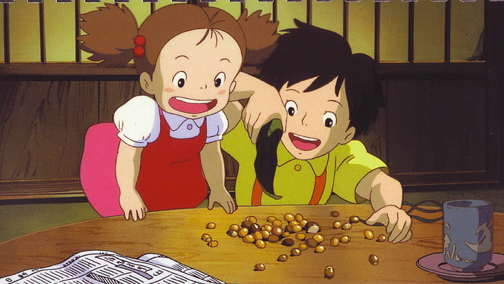 girl and boy cartoon character illustration, animation, Totoro, anime, My Neighbor Totoro, HD wallpaper