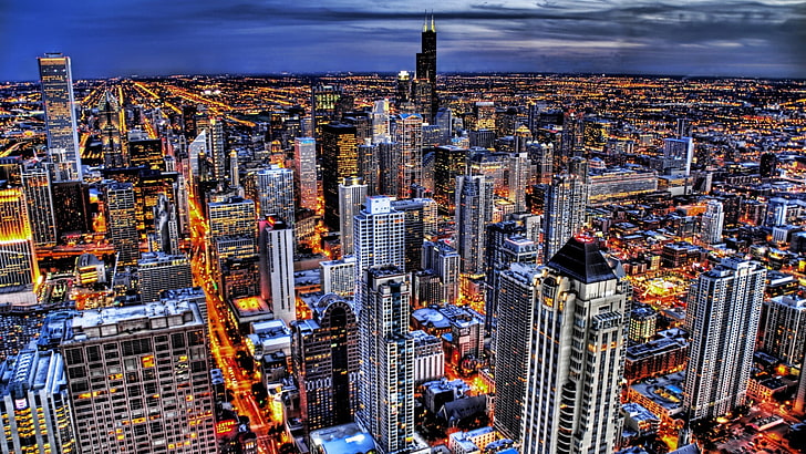 เส้นขอบฟ้าของเมือง, ทิวทัศน์, เมือง, อาคาร, HDR, ชิคาโก, วอลล์เปเปอร์ HD