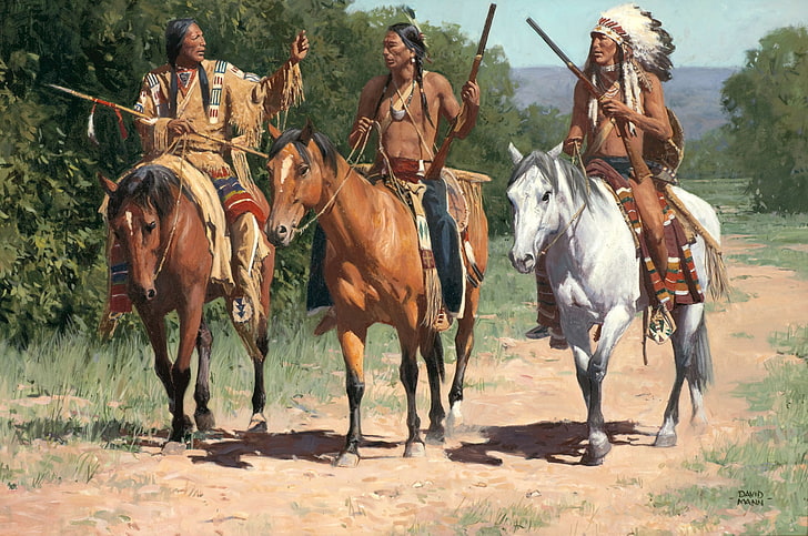 Amerika, seni, kuda, India, asli, lukisan, barat, Wallpaper HD