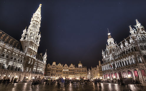 Gran Place Brussels Town Hall Brussels Belgium Night Photo Wallpaper Hd For Desktop Mobile Phones And Laptops 3840х2400, HD wallpaper HD wallpaper