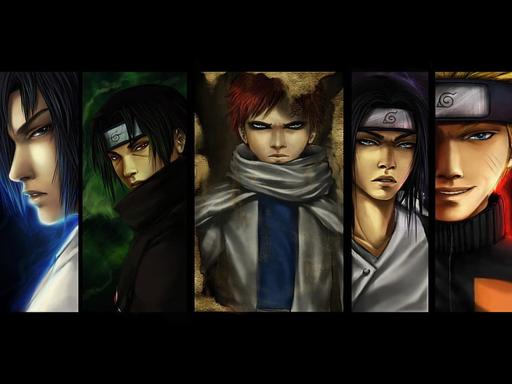 Naruto Shippuden posteri, Naruto Shippuuden, Uchiha Itachi, Uchiha Sasuke, Gaara, Hyuuga Neji, Uzumaki Naruto, paneller, kolaj, HD masaüstü duvar kağıdı