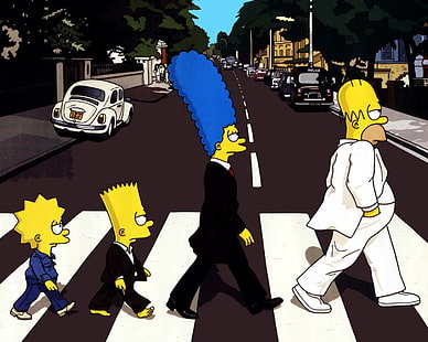 Simpsons-illustrationen, Simpsons, övergången, simpsons, Abbey Road, The Beatles, HD tapet HD wallpaper
