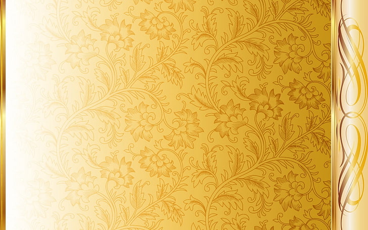 żółta tapeta z motywem kwiatowym, wzór, ornament, złoto, Tapety HD