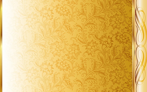 желтые цветочные обои, узор, орнамент, золото, HD обои HD wallpaper