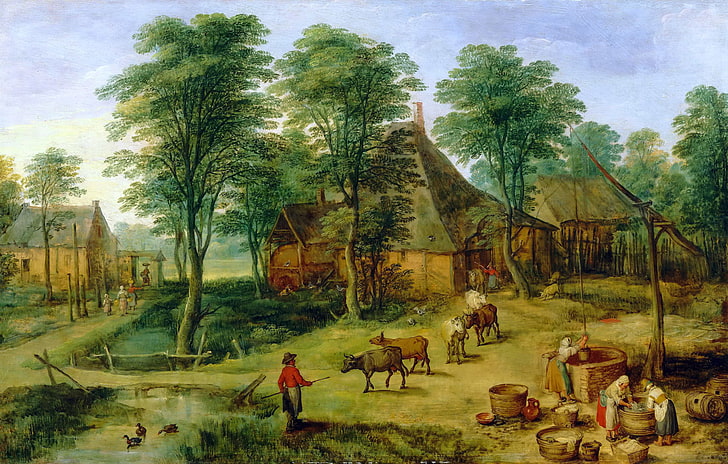 landscape, picture, Jan Brueghel the younger, The Farm, HD wallpaper
