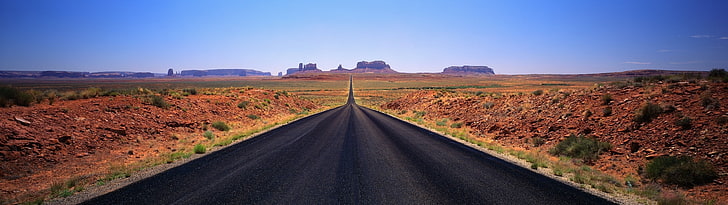 검은 아스팔트 도로, 자연, 풍경, 다중 디스플레이, 사막, 고속도로도, HD 배경 화면