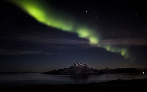 Aurora Borealis Cahaya Utara Malam Gunung Danau Bintang HD, aurora borealis, alam, malam, bintang, danau, lampu, gunung, aurora, borealis, utara, Wallpaper HD HD wallpaper