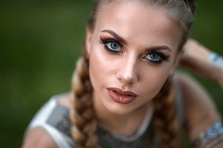 face, model, portrait, makeup, hairstyle, beauty, bokeh, braids, Karina, Dmitry Sn, HD wallpaper