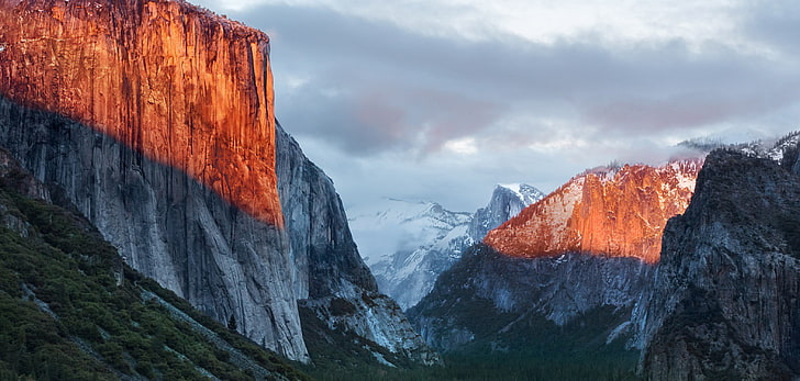 dataran tinggi, OS X, El Capitan, alam, gunung, salju, gunung bersalju, sinar matahari, Wallpaper HD