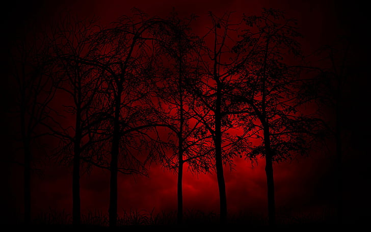 and, black, burning, red, tree, HD wallpaper