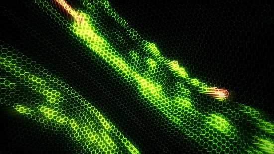 grünes licht illustration, untitled, Abstraktion, sechseck, digitale kunst, grünfläche, neon, HD-Hintergrundbild HD wallpaper