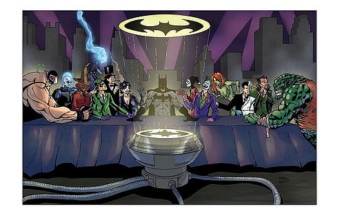 Бэтмен, Бэйн (DC Comics), Харли Куинн, Джокер, Киллер Крок, Мистер Фриз (DC Comics), Пингвин (DC Comics), Ядовитый плющ, Риддлер, Пугало (Бэтмен), Двуликий, HD обои HD wallpaper