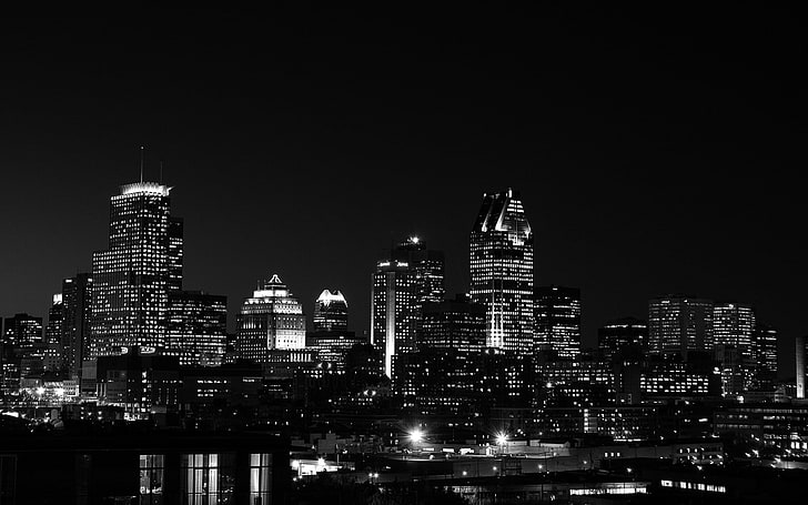การถ่ายภาพกลางคืนในเมืองเมืองอาคารทิวทัศน์ขาวดำไฟถนนมอนทรีออล, วอลล์เปเปอร์ HD