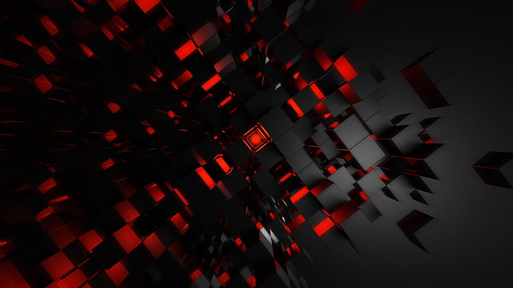 black and red digital wallpaper, red, art, digital art, endless, cubic, red art, HD wallpaper