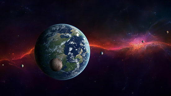 иллюстрация солнечной системы, Kepler-452b, экзопланета, планета, космос, звезды, HD обои HD wallpaper