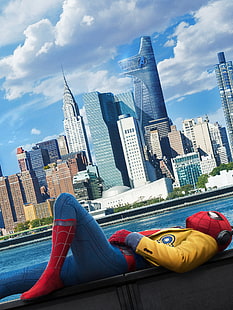 Homecoming Spider-Man (Film), Peter Parker, film, headphone, Spider-Man, tampilan potret, Wallpaper HD HD wallpaper