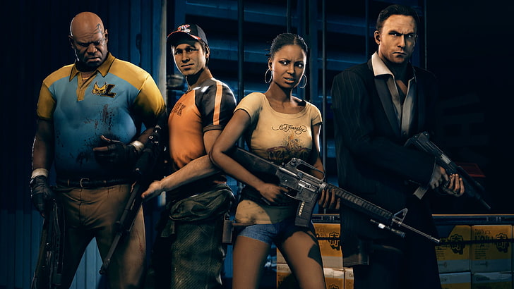 ilustracja kobieta trzymająca broń, Left 4 Dead 2, Valve, Ellis, Rochelle, Nick, Coach, fps, Tapety HD