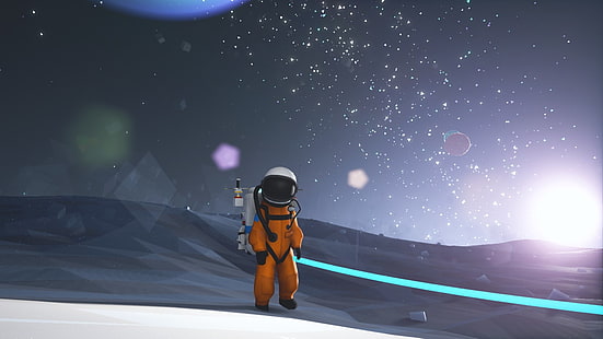 illustrazione di astronauta, Astroneer, spazio, riflesso lente, astronauta, poli basso, Sfondo HD HD wallpaper