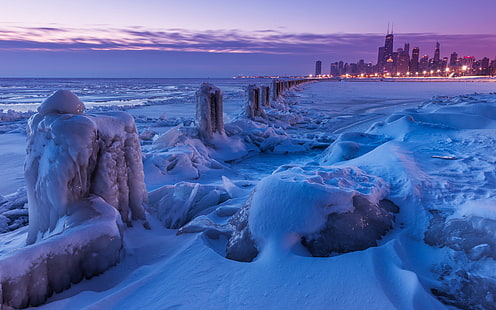 Landschaft, Schnee, Eis, Chicago, HD-Hintergrundbild HD wallpaper
