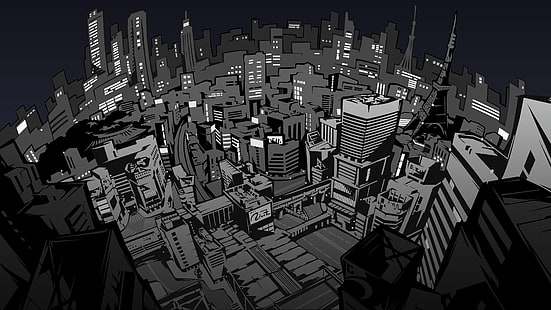 анимированные иллюстрации города, персона 5, видеоигры, серия персонажей, HD обои HD wallpaper