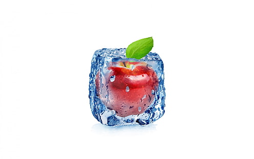 冷凍アップル、キューブアート、アップル、アイスキューブ、冷凍、フルーツ、氷の上のリンゴ、 HDデスクトップの壁紙 HD wallpaper
