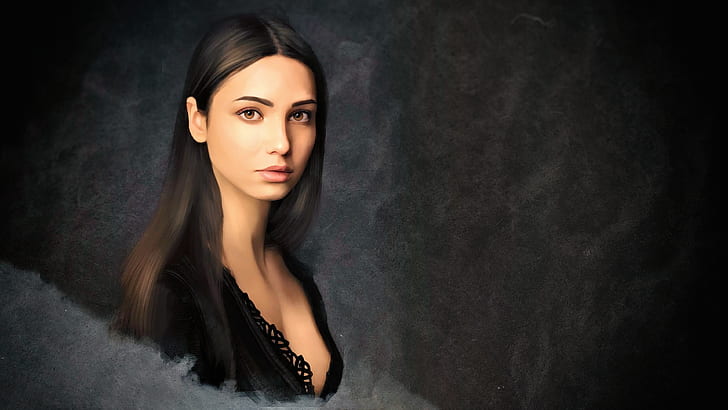 Mariya Volokh, women, model, brunette, portrait, fantasy art, simple background, HD wallpaper