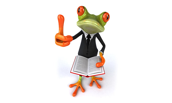 green frog illustration, frog, book, funny, suit, HD wallpaper