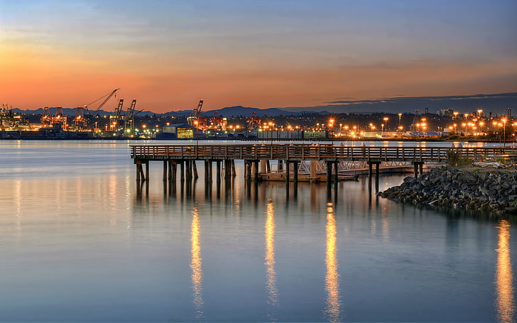 Sunset Seacrest Park Fishing Pier Alki Beach w Seattle Washington tapety Ultra HD na telefony komórkowe i laptopa 3840 × 2400, Tapety HD