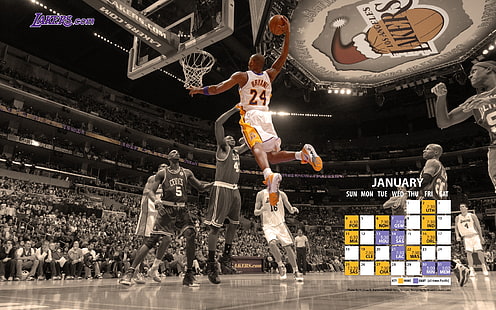 kalender basket nba kobe bryant los angeles lakers pewarnaan selektif 1920x1200 Olahraga Basket HD Art, NBA, basket, Wallpaper HD HD wallpaper