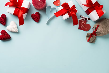 cinta, latar belakang, liburan, hadiah, lilin, hati, hari Valentine, Wallpaper HD HD wallpaper