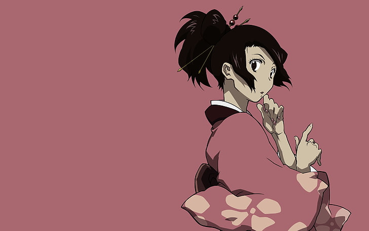 black haired anime character wallpaper, girl, brunette, kimono, hairstyle, confusion, HD wallpaper