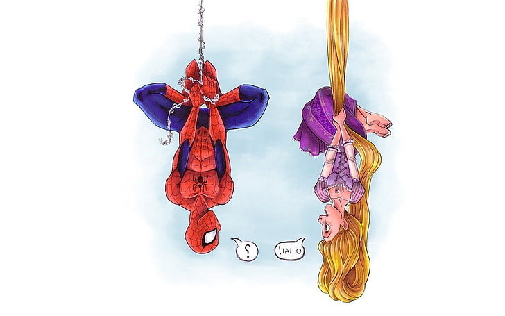 Comic Books, Crossover, Disney, Long Hair, movies, Rapunzel, spider, Spider Girl, spider man, Tangled, Upside Down, HD wallpaper