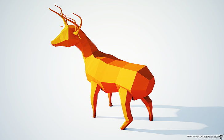 brown deer illustration, low poly, isometric, animals, HD wallpaper
