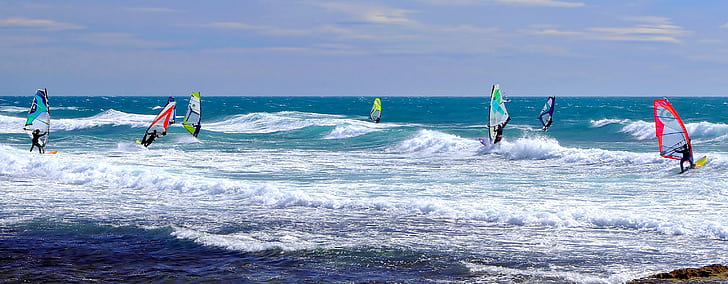 Windsurfen, Ozean, Wellen, Sport, Windsurfen, Ozean, Wellen, HD-Hintergrundbild