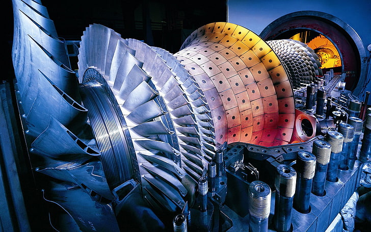 turbin logam abu-abu dan merah, mesin, teknologi, roda gigi, sekrup, mesin, turbin, motor, Wallpaper HD