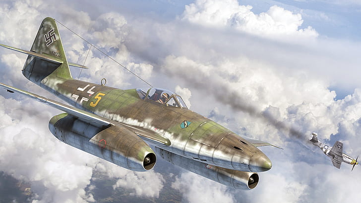ВВС, североамериканский P-51 Mustang, ласточка, Messerschmitt Me.262, немецкий реактивный истребитель, HD обои