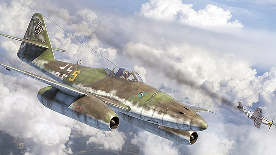 Messerschmitt Me.262, nazista, Luftwaffe, obra de arte, veículo, avião militar, avião, militar, Segunda Guerra Mundial, HD papel de parede HD wallpaper