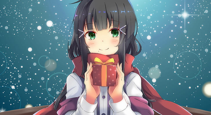 Xmas gift, Winter, 4K, Anime girl, HD wallpaper