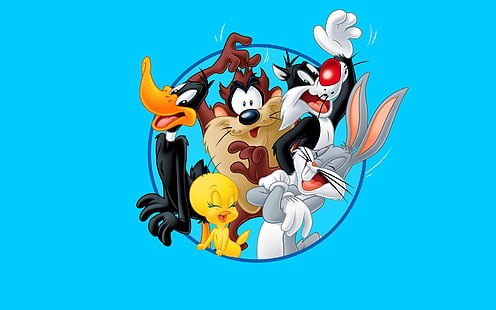 TV Show, Looney Tunes, Blue, Bugs Bunny, Cartoon, Daffy Duck, Sylvester (Looney Tunes), Taz (Looney Tunes), Tweetie Pie, HD wallpaper HD wallpaper