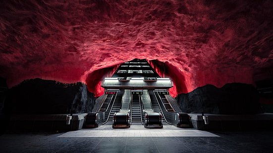 ソルナ、地下、ストックホルム、スウェーデン、ヨーロッパ、地下鉄、地下鉄駅、地下鉄、地下鉄、 HDデスクトップの壁紙 HD wallpaper