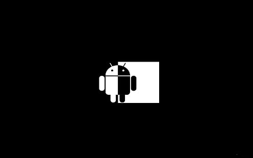 Android preto e branco, log android preto e branco, tecnologia, tecnologia, oi tecnologia, logotipo android, HD papel de parede HD wallpaper