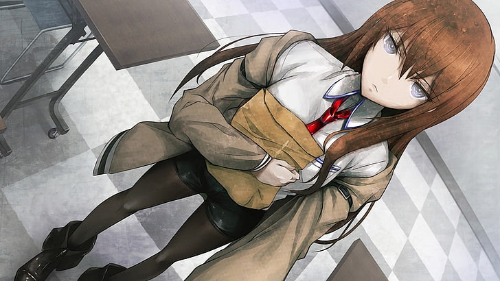 brown-haired female anime character clip art, redhead, Makise Kurisu, anime girls, Steins;Gate, anime, HD wallpaper