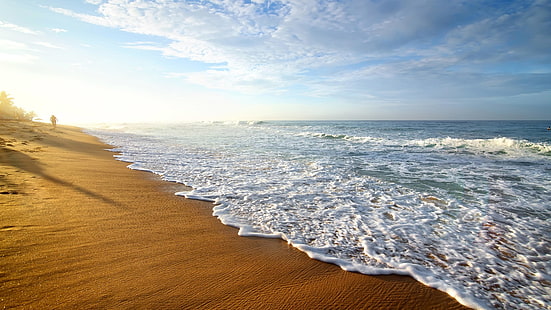 piasek, ocean, plaża, woda, brzeg, wybrzeże, linia brzegowa, niebo, piana, fala, Tapety HD HD wallpaper