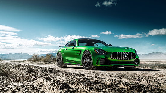 cupê verde da Mercedes-Benz, Mercedes-AMG GT R, rodas Ferrada, 5K, HD papel de parede HD wallpaper